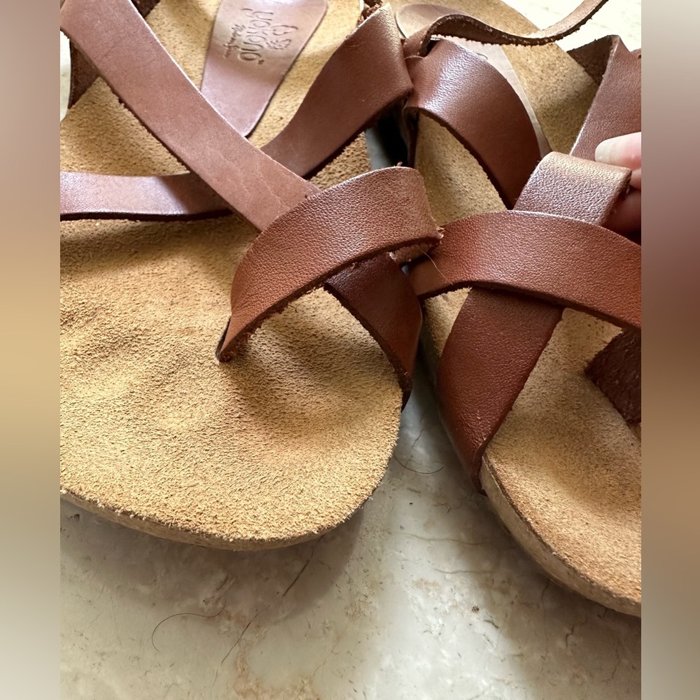 Leather Strappy Brown Women's Sandals - Picture 3 of 8
